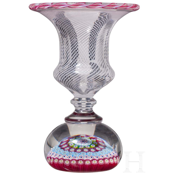 A millefiori glass paperweight pen holder, Saint Louis, 1973