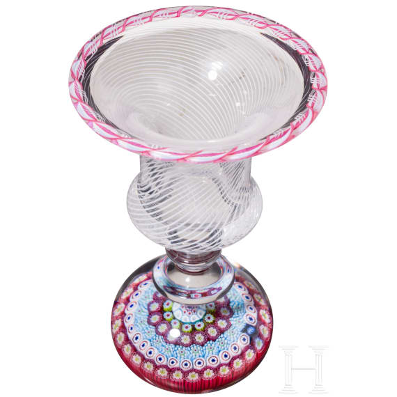 A millefiori glass paperweight pen holder, Saint Louis, 1973