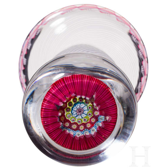 A millefiori glass paperweight pen holder, Saint Louis, 1973
