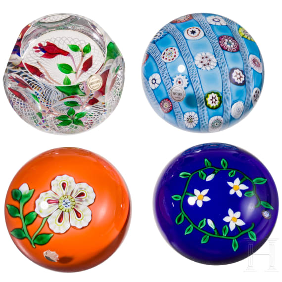 Four glass paperweights. Saint Louis, 1972, 1973, 1976, 1994