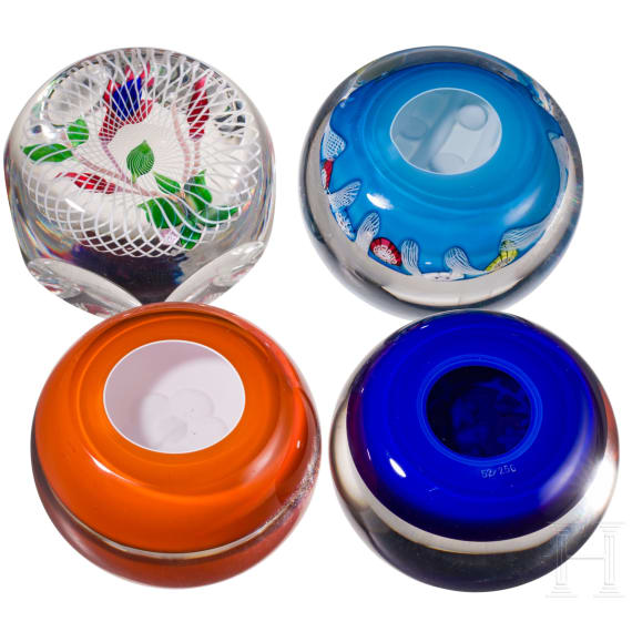 Four glass paperweights. Saint Louis, 1972, 1973, 1976, 1994
