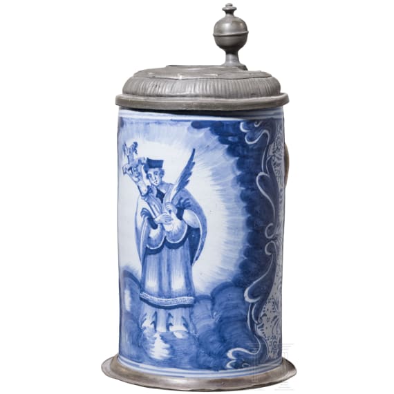 A Nuremberg fayence mug, showing St. Nepomuk, Kordenbusch Workshop, ca. 1740