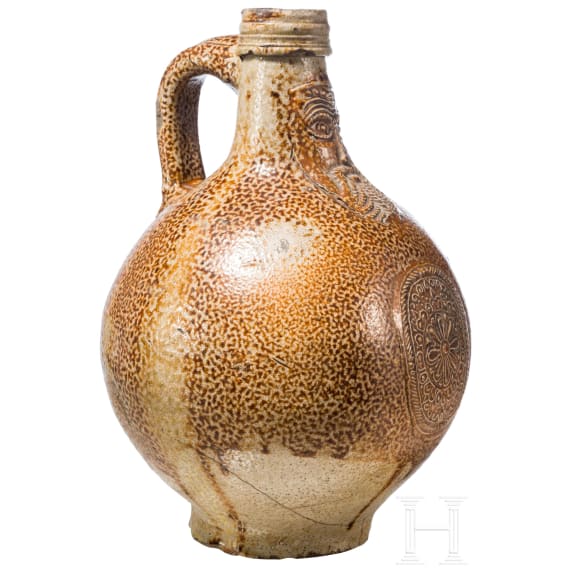 A glazed stoneware jug "Bartmannskrug", Frechen, circa 1620
