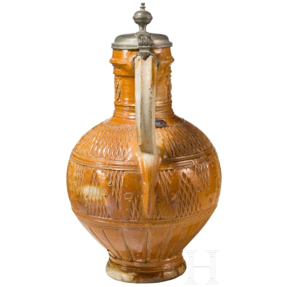 A glazed stoneware jug, Raeren, circa 1600