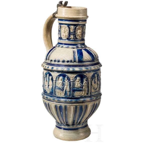 A glazed stoneware jug, Westerwald, circa 1600