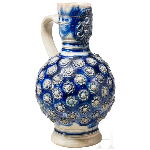 A glazed stoneware Westerwald jug, late 17th century