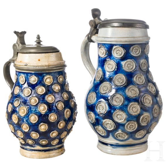 Two glazed stoneware jugs, Westerwald, circa 1700 - first half of the 18th century