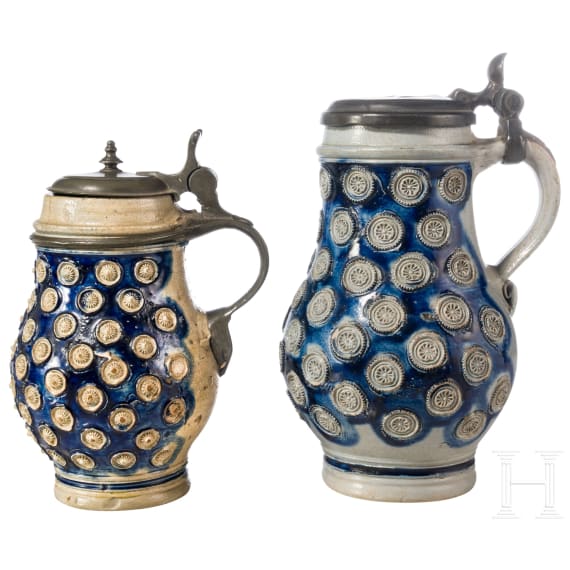 Two glazed stoneware jugs, Westerwald, circa 1700 - first half of the 18th century