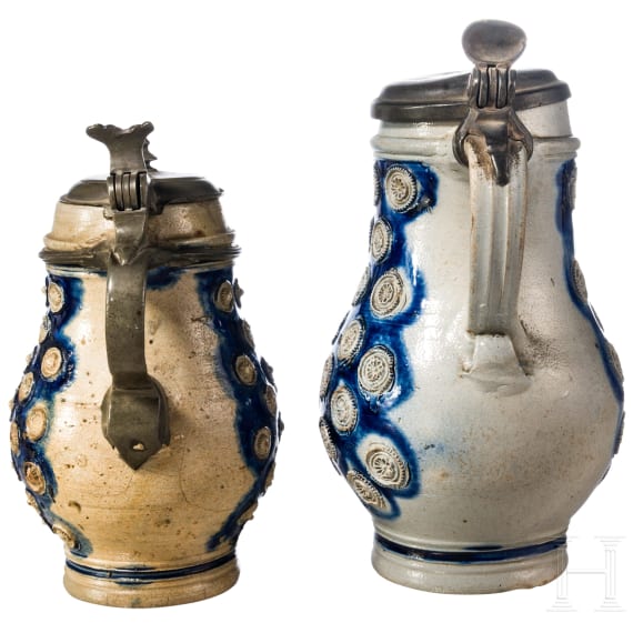 Two glazed stoneware jugs, Westerwald, circa 1700 - first half of the 18th century