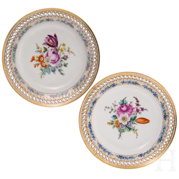 Two porcelain plates with flowers, KPM, circa 1790