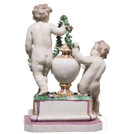 A porcelain putti group &ldquo;Girlandenwinder&rdquo;, Johann Jacob Louis (design), Ludwigsburg, circa 1764
