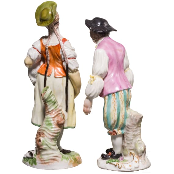 A porcelain cavalier and shepherdess with lamb, Meissen, circa 1750 / Ludwigsburg 1760/70