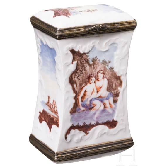 A Rococo pocelain double-tin, circa 1750