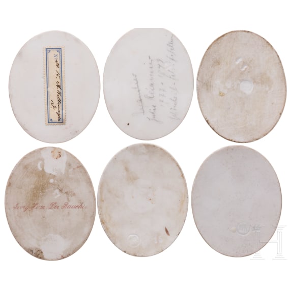Six finely painted porcelain plaques with portrait miniatures, C.M. Hutschenreuther et al., between 1900 and 1915