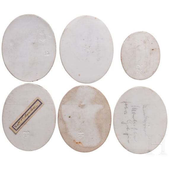 Six finely painted porcelain plaques with portrait miniatures, possibly by C.M. Hutschenreuther, between 1900 and 1915