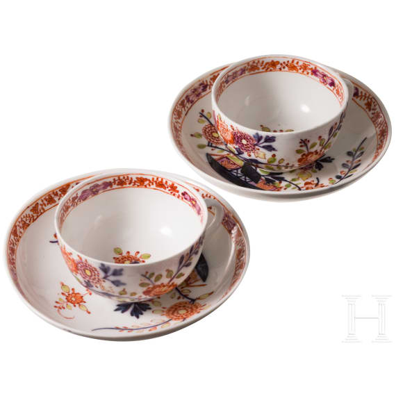Paar Imari-Tassen mit Untertassen, Meissen, um 1780