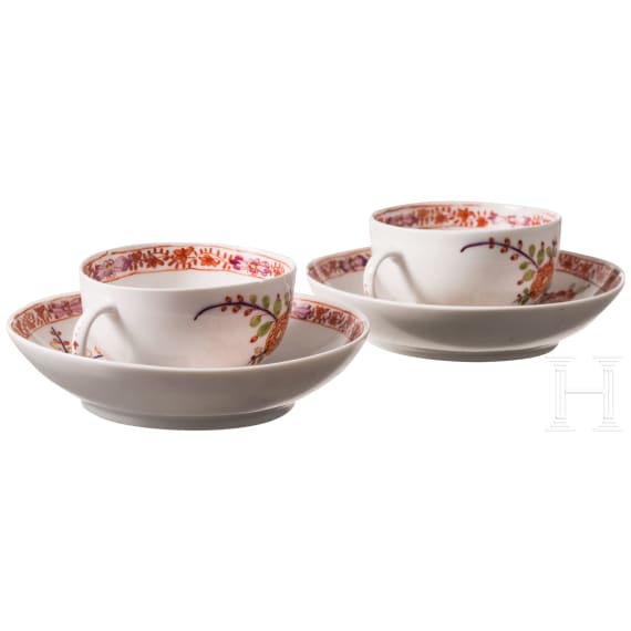 Paar Imari-Tassen mit Untertassen, Meissen, um 1780
