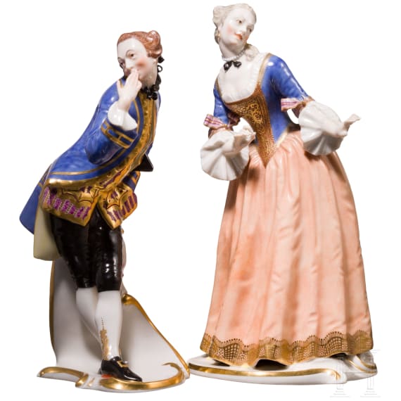 &bdquo;Isabella&ldquo; und &bdquo;Octavio&ldquo; aus der Commedia dell'arte, Franz Anton Bustelli, um 1760 (Entwurf), Nymphenburg, 20. Jhdt.