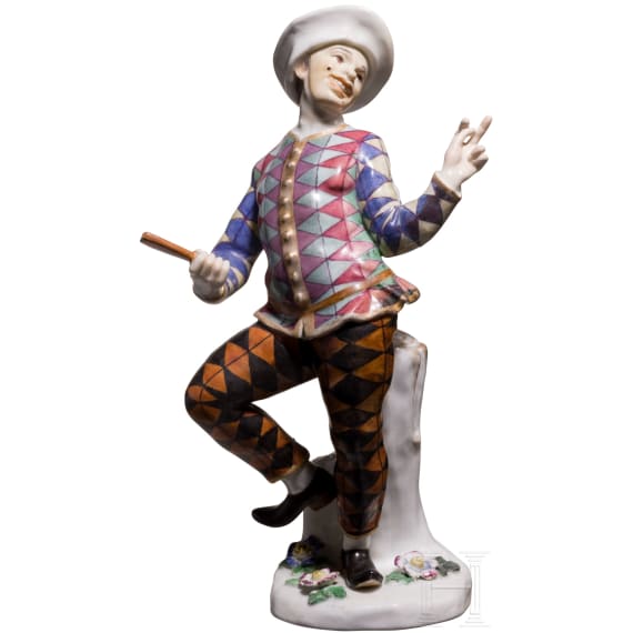 Kom&ouml;diantenfigur Harlekin aus der Commedia dell&rsquo;Arte, J. J. Kaendler, um 1740 (Entwurf), Meissen, 20. Jhdt. (Ausf&uuml;hrung)