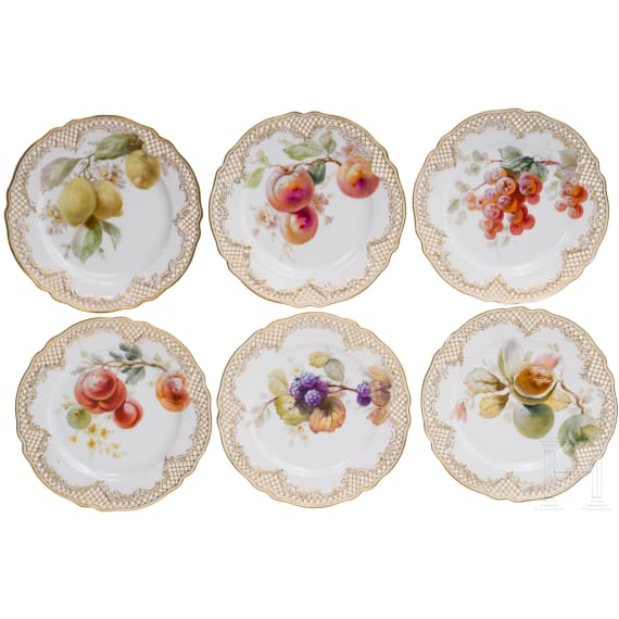 Sechs Teller mit Obstdekor Nymphenburg, um 1900
