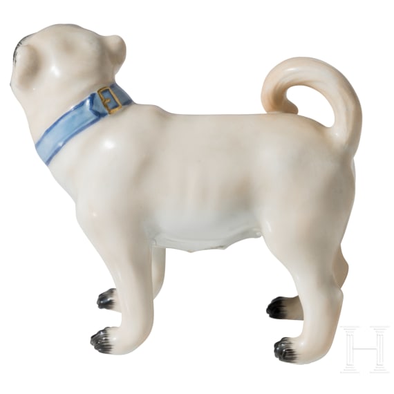 A standing porcelain pug dog, Meissen, 20th century