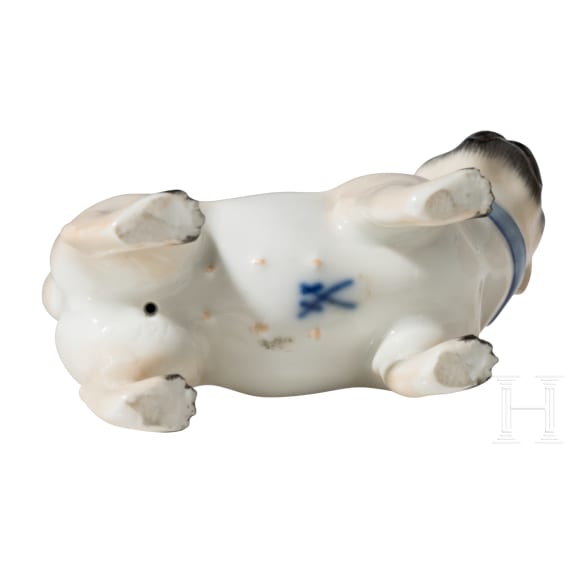 A standing porcelain pug dog, Meissen, 20th century