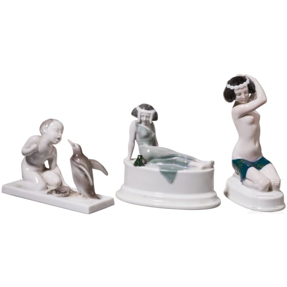 Drei Rosenthal-Figuren "Ariadne", "Froschk&ouml;nig" und "Brotneid", 1915-1930