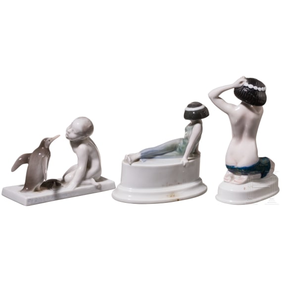 Drei Rosenthal-Figuren "Ariadne", "Froschk&ouml;nig" und "Brotneid", 1915-1930
