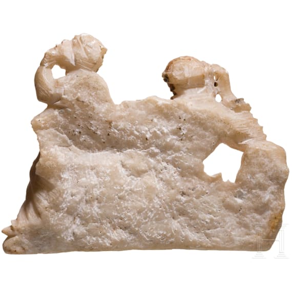 Alabaster-Figurengruppe &bdquo;Satyr und M&auml;nade&ldquo;, Italien, Trapani, sp&auml;tes 17. Jhdt.