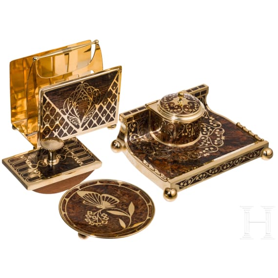 4-teilige Jugendstil-Schreibgarnitur, Schw&auml;bisch Gm&uuml;nd, Erhardt & S&ouml;hne, um 1910