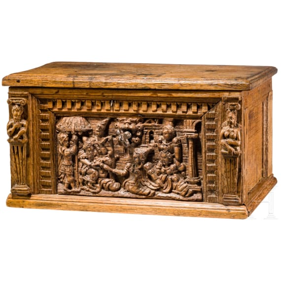 Geschnitzte Renaissance-Schatulle aus Eichenholz, norddeutsch, Ende 16. Jh.