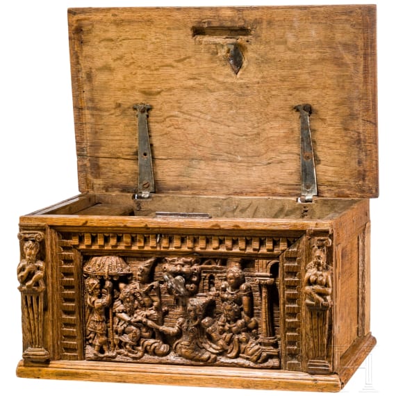 Geschnitzte Renaissance-Schatulle aus Eichenholz, norddeutsch, Ende 16. Jh.