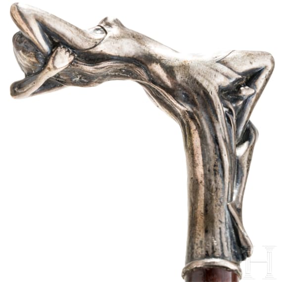 Jugendstil-Spazierstock mit Silbermontur, um 1910