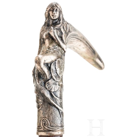 Jugendstil-Spazierstock mit Silbermontur, &Ouml;sterreich-Ungarn, Prag, um 1910