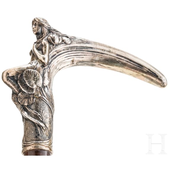 Jugendstil-Spazierstock mit Silbermontur, &Ouml;sterreich-Ungarn, Prag, um 1910