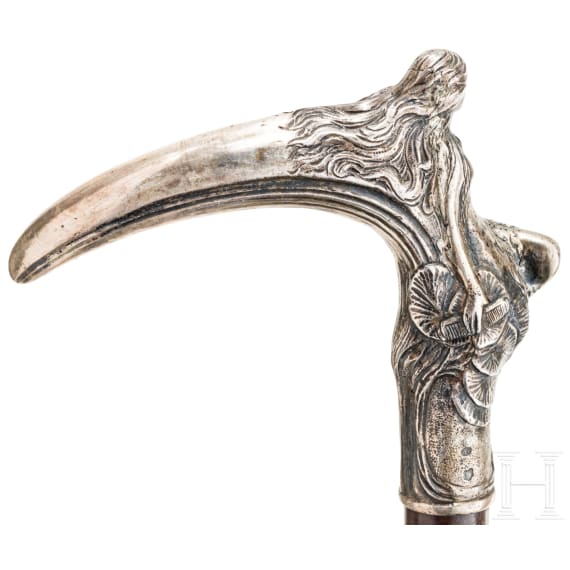 Jugendstil-Spazierstock mit Silbermontur, &Ouml;sterreich-Ungarn, Prag, um 1910