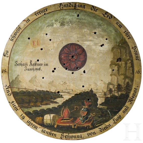 Sch&uuml;tzenscheibe mit Ansicht der Martinswand, Tirol, datiert 1816