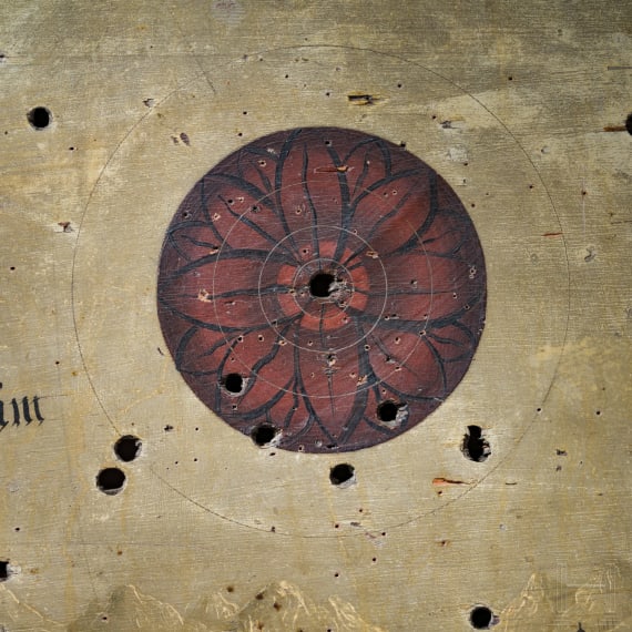 Sch&uuml;tzenscheibe mit Ansicht der Martinswand, Tirol, datiert 1816