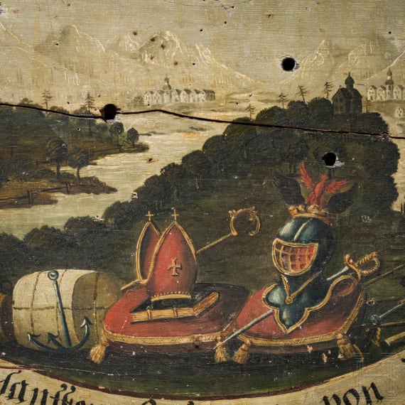 Sch&uuml;tzenscheibe mit Ansicht der Martinswand, Tirol, datiert 1816