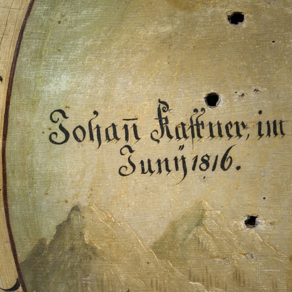 Sch&uuml;tzenscheibe mit Ansicht der Martinswand, Tirol, datiert 1816