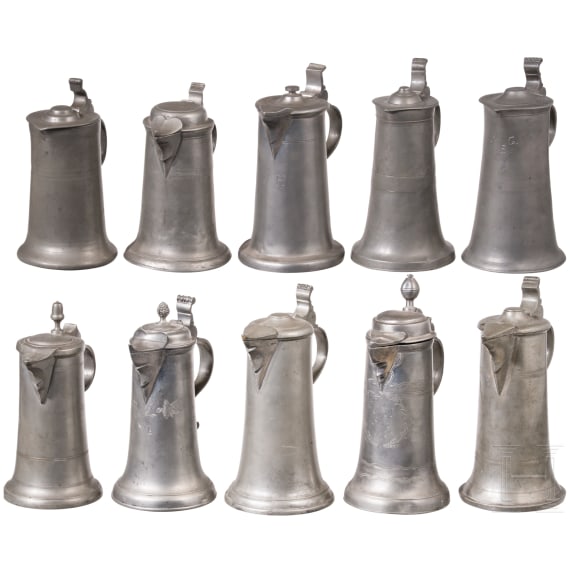 Zehn Stitzen aus Zinn, S&uuml;ddeutschland und Schweiz, um 1780 - 1830