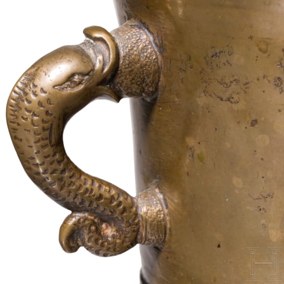 Zwei barocke M&ouml;rser mit Delfinhenkeln, deutsch, 17. Jhdt.