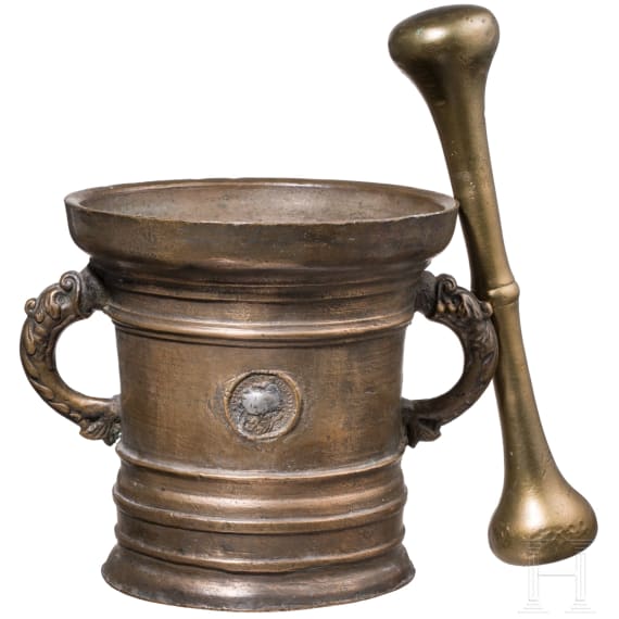 Gro&szlig;er M&ouml;rser mit Delfinhenkeln, Werkstatt Georg Schellener, Bozen um 1660/70