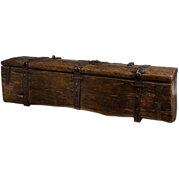 A Rhenish late Gothic trunk carved from a single tree, 15th century
