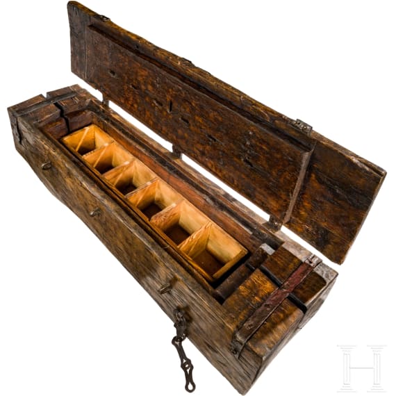 A Rhenish late Gothic trunk carved from a single tree, 15th century