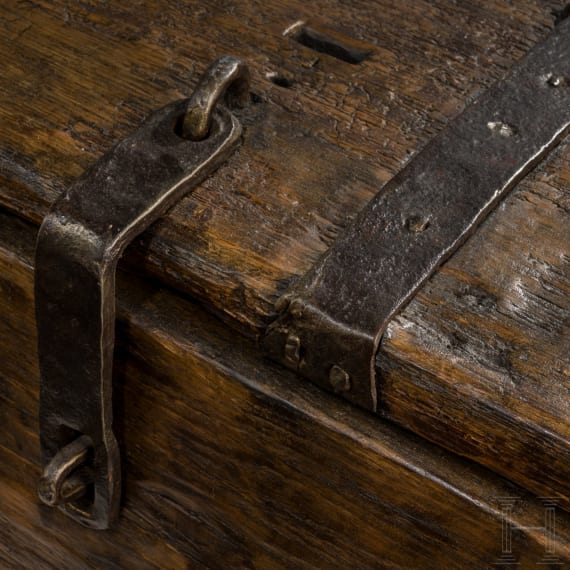 A Rhenish late Gothic trunk carved from a single tree, 15th century