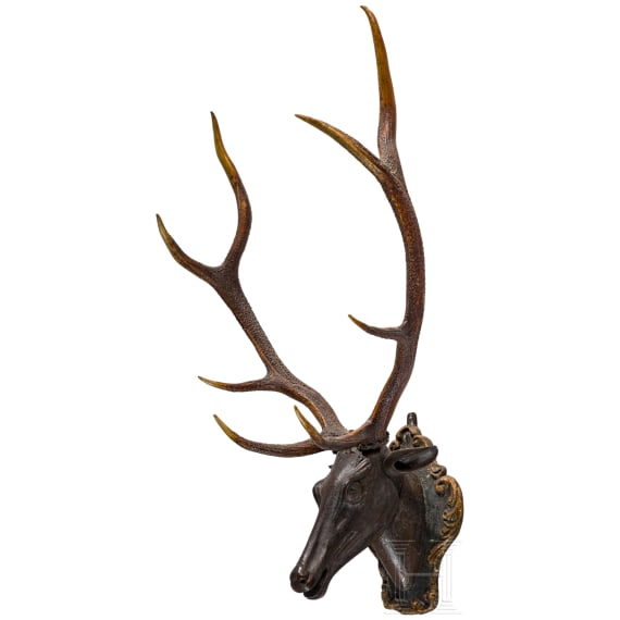 A German carved wooden deer trophy, 18th century