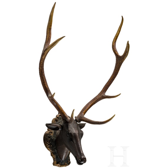 A German carved wooden deer trophy, 18th century