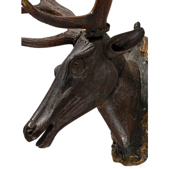 A German carved wooden deer trophy, 18th century