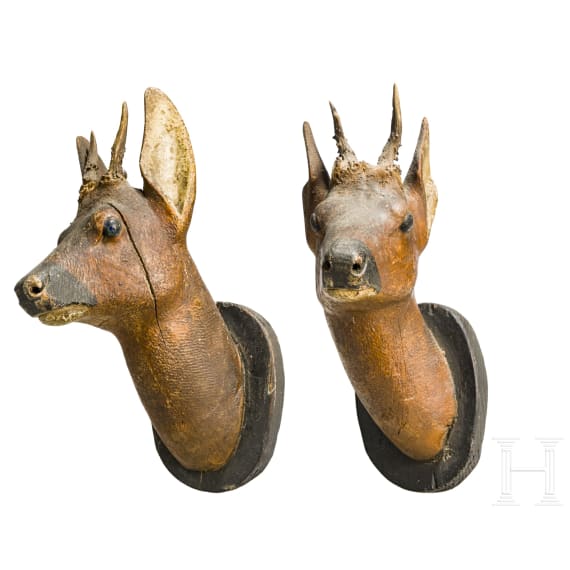 A pair of German Roebuck trophies, mid 19th century